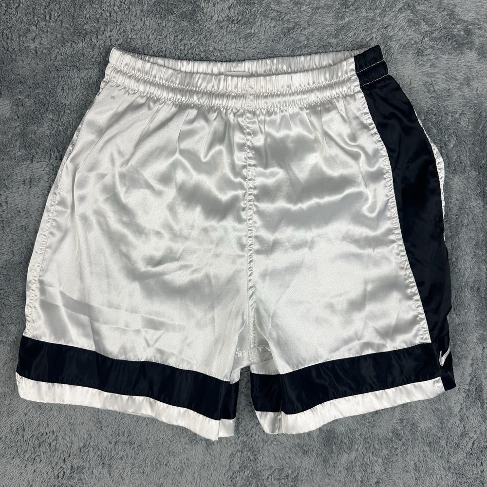 Nike Basketball Shorts Mens Medium White Black Satin Vintage Dazzle Shiny